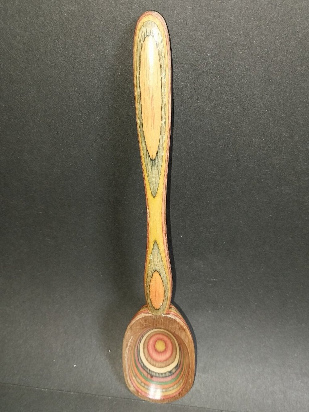 Vintage Laminated Wood Spoon Rainbow Striped Kitchen Utensil 10"